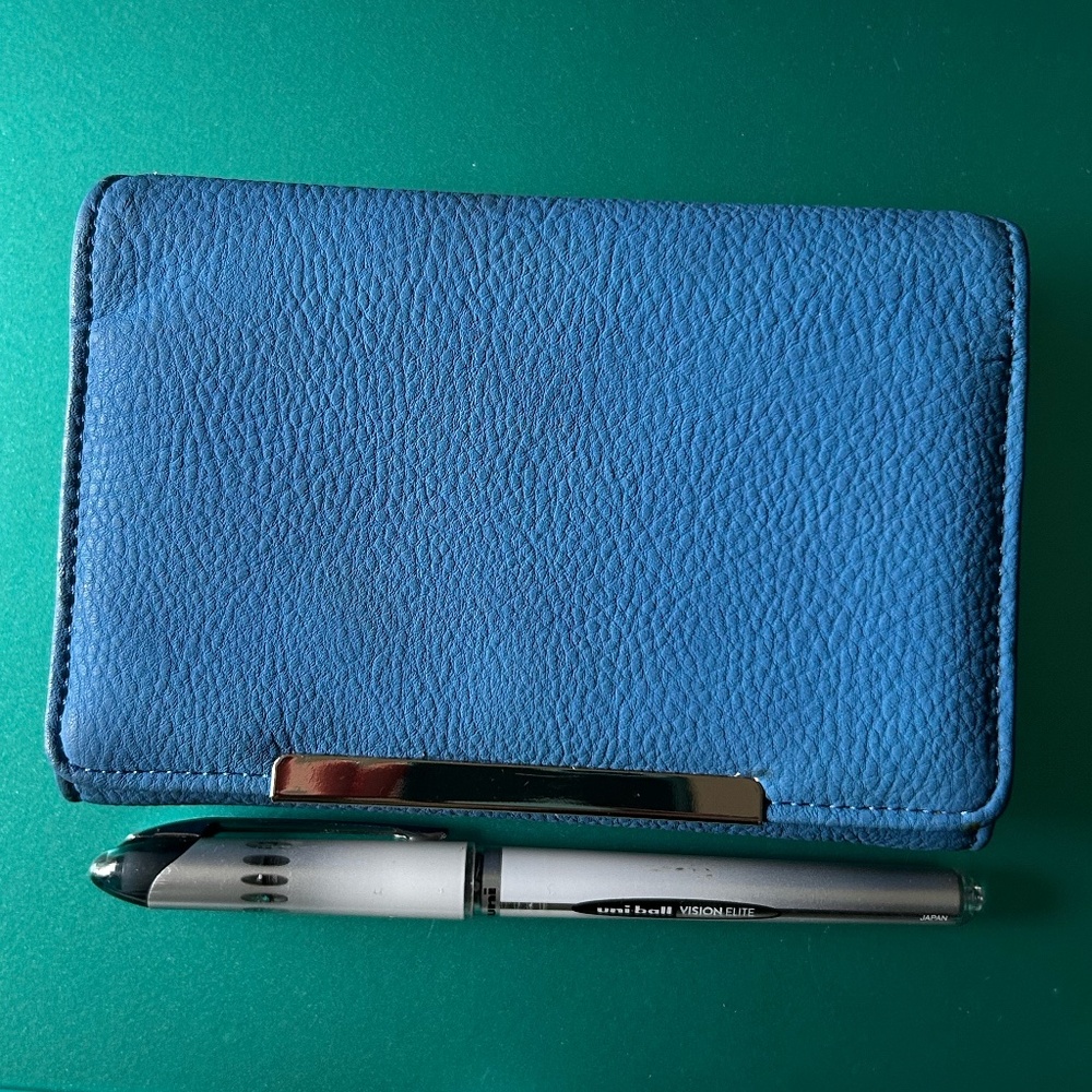 Matte blue pebbled tri fold women's wallet high capacity
